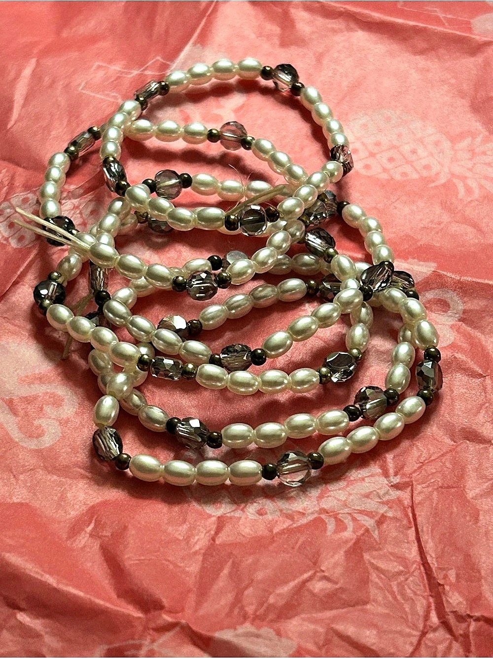 Pearl Bead Bracelet Set in White & Brown Like New